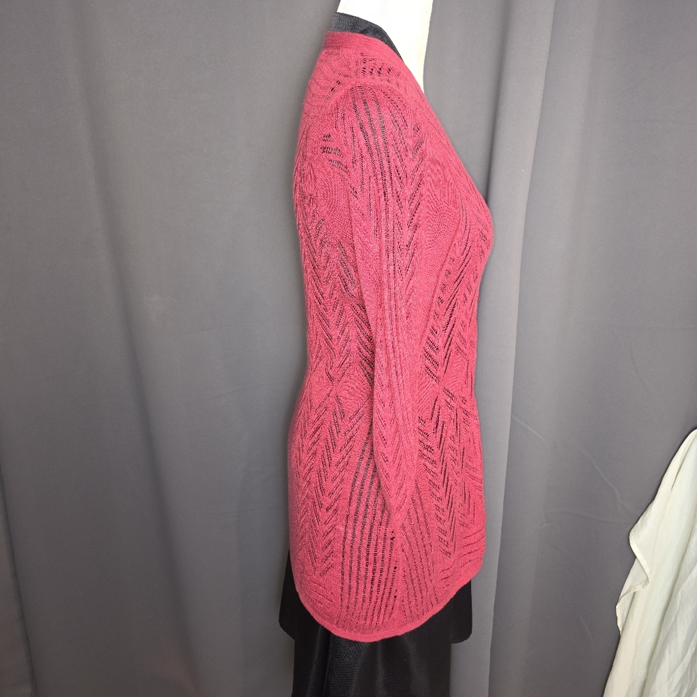 Guinevere Anthropologie Linen Knit Cardigan Womens Medium Red Button Front - Picture 5 of 12